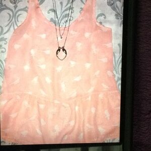 Rolla Coster Small Peachy Coral Sheer Pleated Peplum Tank Birds Polka Dots